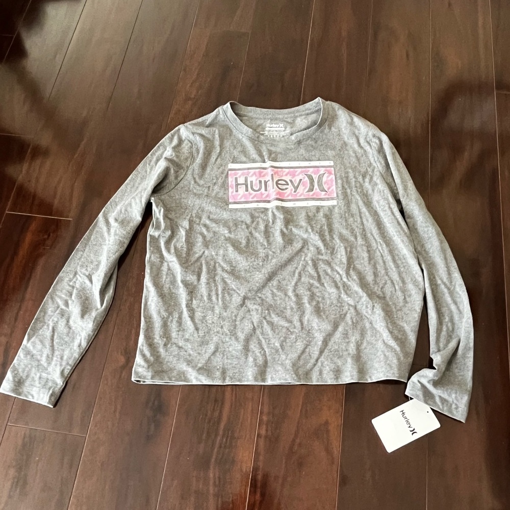 NWT - Hurley Gray Girls Long Sleeve T-Shirt - Size XL